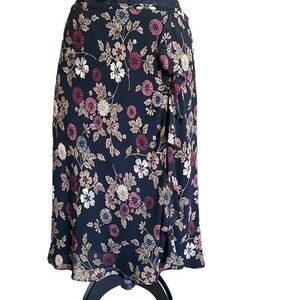 Loft Black Magenta Tan Sheer Chiffon Silk Floral Print Flowy Skirt Size …